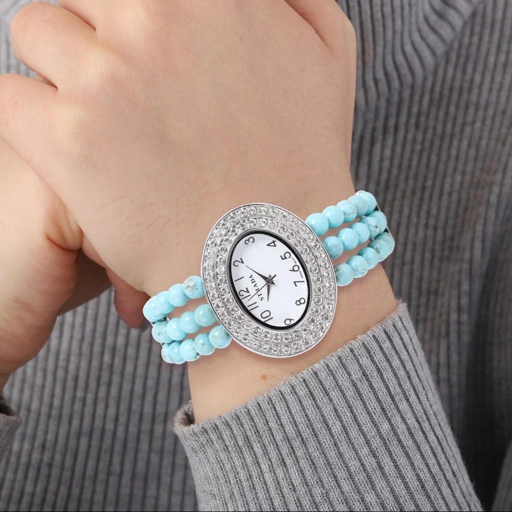 Blue Howlite Beaded Stretch Bracelet Watch